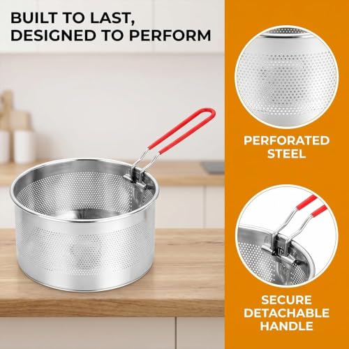 Colador de fideos de acero inoxidable con mango extraíble para cocinar sin quemarse 4