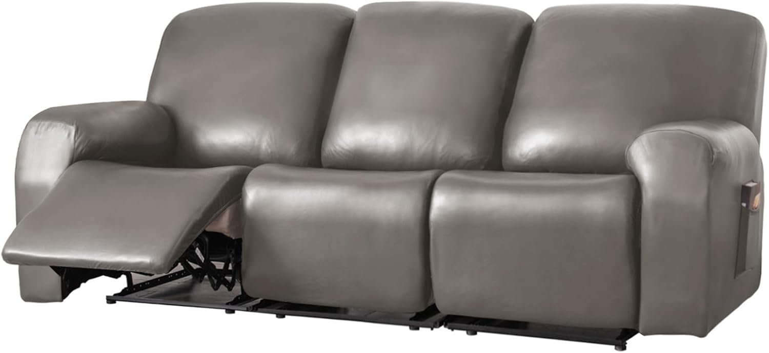 G,Mswborml Waterproof Reclining Chair Covers Slipcovers with Side Pockets, PU Leather Recliner Sofa Covers 3 Seater Waterproof, 8 Pieces Recliner Couch Covers Slipcovers with Elastic Bottom, Washable