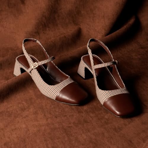 Image of Theater Women Mary Jane Block Heels | Square Toe Slingback Sandals with Adjustable Strap | Stylish & Comfortable for Party, Office & Causal Wear
