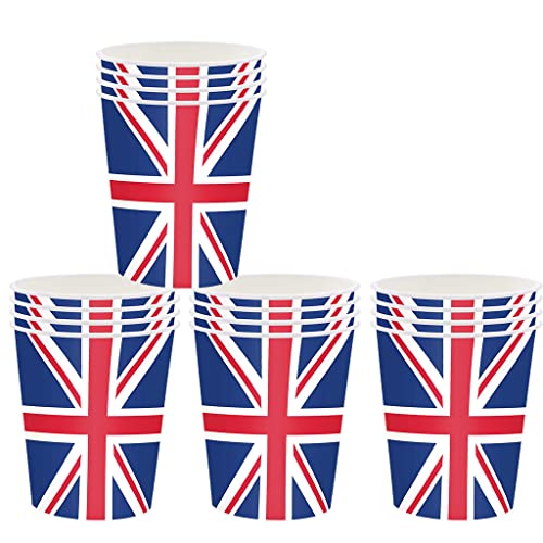 YAAVAAW 16 Pack Union Jack Paper Cups VJ Day 80th Anniversary Decorations UK Flag Paper Cups British Party Decorations for Celebrate VJ Day 80 Years Street Parties Union Jack Party Supplies