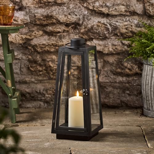 Lights4fun 41cm Laterne Schwarz mit TruGlow® LED Kerze mit Timer...