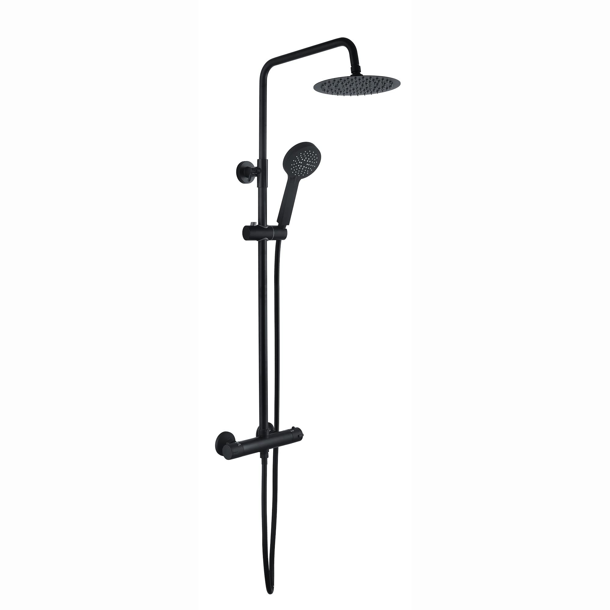 Enki Black Dune, Sh0215, Matt Thermostatic Shower Mixer Bar Valve With Dual Riser Rail Kit, Solid Brass, Overhead Shower, Hand Shower, Anti-Scald Device, Contemporary Design, 1-Year Guarantee
