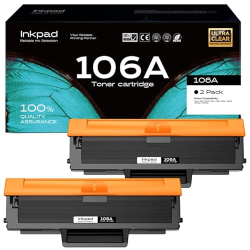iNKPAD W1106A 106A Toner Compatible para HP 106A Toner Negro para Laser MFP 135wg para Laser 107w 107a 107r MFP 137fwg 137fnw 135w 135a 135r Cartucho de Impresora(Negro, 2-Pack)