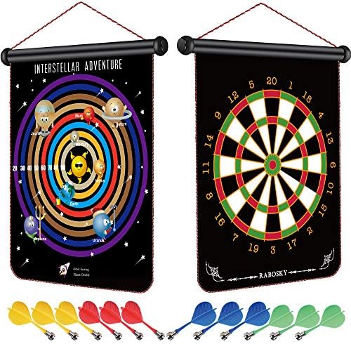 RaboSky Magnetic Dart Board for Kids - Birthday Toys Gifts Idea for Boys 6-8-10-12 Year Old, Space Planet Theme, Double-Sided, 12 Magnet Darts