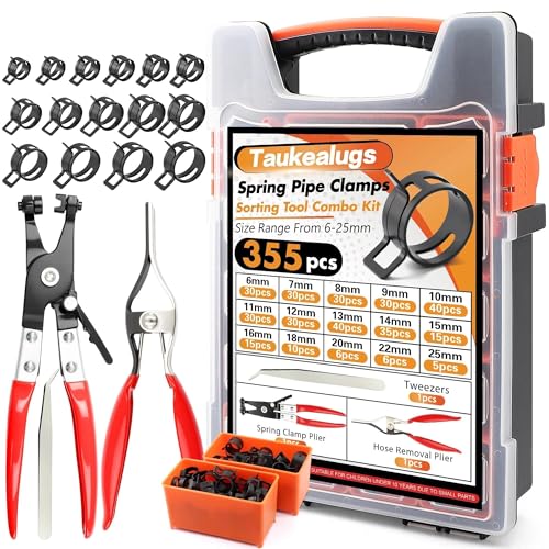 Image of 355PCS 17 Sizes Spring Band Hose Clamps Assortment with Two Pliers Tool