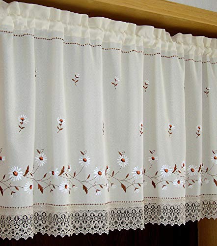 choicehot Cortinas bordadas blancas con patrón de crisantemo, borde de encaje, elegante,...