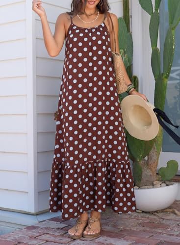 Image of Dokotoo Women Summer Dresses Scoop Neck Ruffle Flowy Boho Maxi Dress
