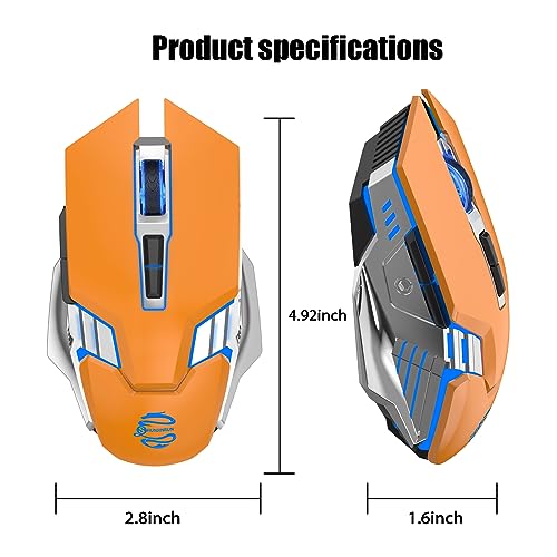 Image of Bluetooth Gaming Mouse, RGB Rechargeable USB Wireless Mouse, Quiet Click, LED Backlit, Ergonomic, with Side Button, 6 Button, DPI Adjustable, Computer Mice for Laptop PC MacBook Chromebook - Orange