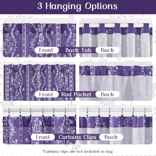 Image of Yinhua Boho Curtains for Living Room 84 Inch Length Vintage Linen Curtains for Bedroom Light Filtering Window Curtain Rod Pocket & Back Tabs Rustic Tassel Drapes with Tiebacks, Purple