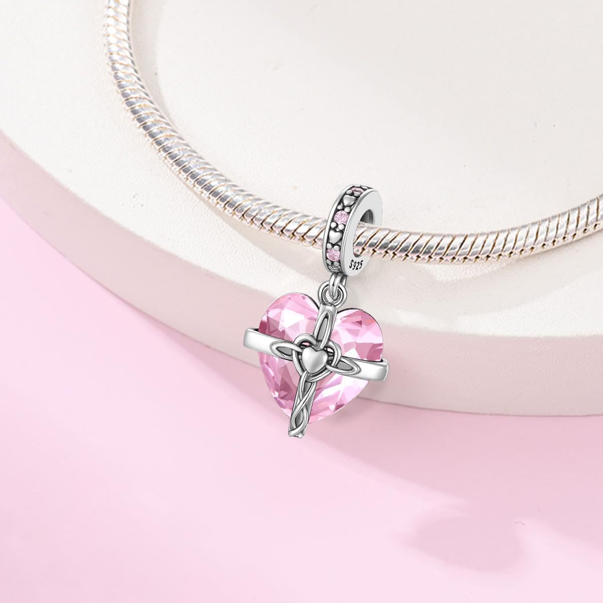 925 Sterling Silver Cross Charms Dangle Beads Heart Birthston Charm for Bracelet and Necklace,Birthday Christmas Women Jewelry Gifts - Image 2