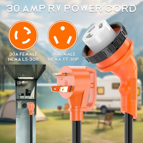 Image of 30 Amp 75 Feet RV Power Cord with 135 Designed Handle and Twist Locking Connector, Heavy Duty 10 Gauge STW Pure Copper Wire, NEMA TT-30P to L5-30R with Cord Organizer for RV Trailer Campers