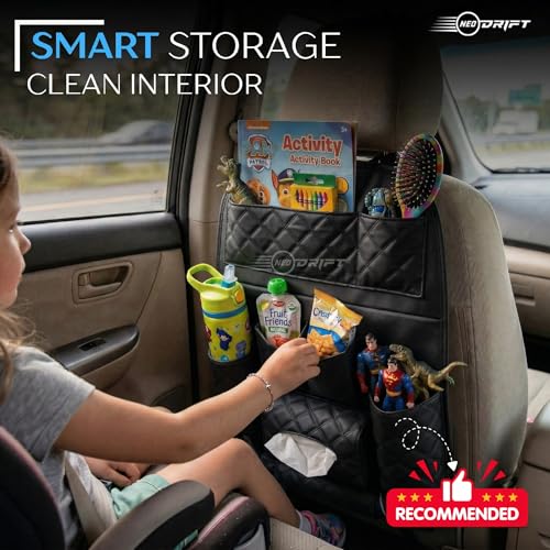 Image of Neodrift 'Seat Master' (Set of 2) | (Color - Black) Premium 7D Car Seat Organizer, Universal Fit, Multi-Pocket Storage for Bottles, Mobile, Keys, Documents, Tissues