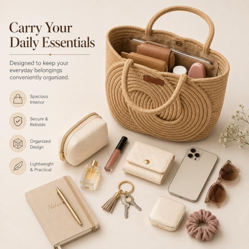 Image of Handbag for Women | Handmade Natural Cane & Dry Grass Tote Bag | Stylish Shoulder Bag for Women | Ladies Purse for Office, Travel & Daily Use | Gift for Women