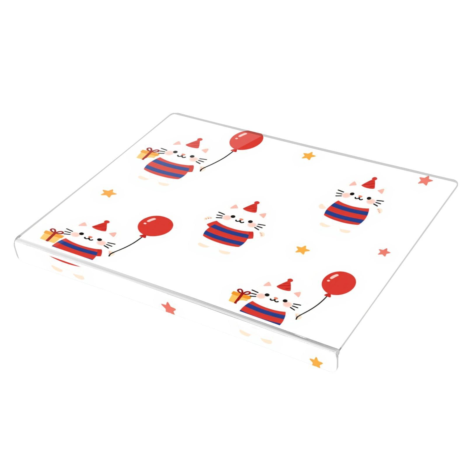 Tabla de cortar acrílica de 34 x 42 x 0,4 cm, borde lateral de 2,5 cm | Almohadillas moldeadas antideslizantes de una sola pieza para decoración de cocina, lindo payaso, gato, circo