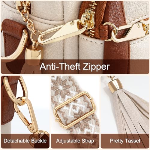 Image of Small Leather Crossbody Bags for Women Anti theft Purses and Handbag Shoulder Hangbag with Wide Strap Tassel