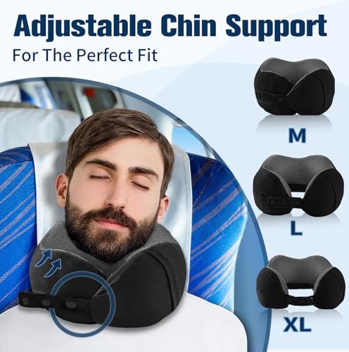Image of Cirorld Neck Pillow for Traveling, Travel Pillows for Airplanes,100% Pure Memory Foam Travel Neck Pillow, Adjustable Flight Pillow, Portable Plane Accessories with Eye Mask, Earplugs, Carry Bag