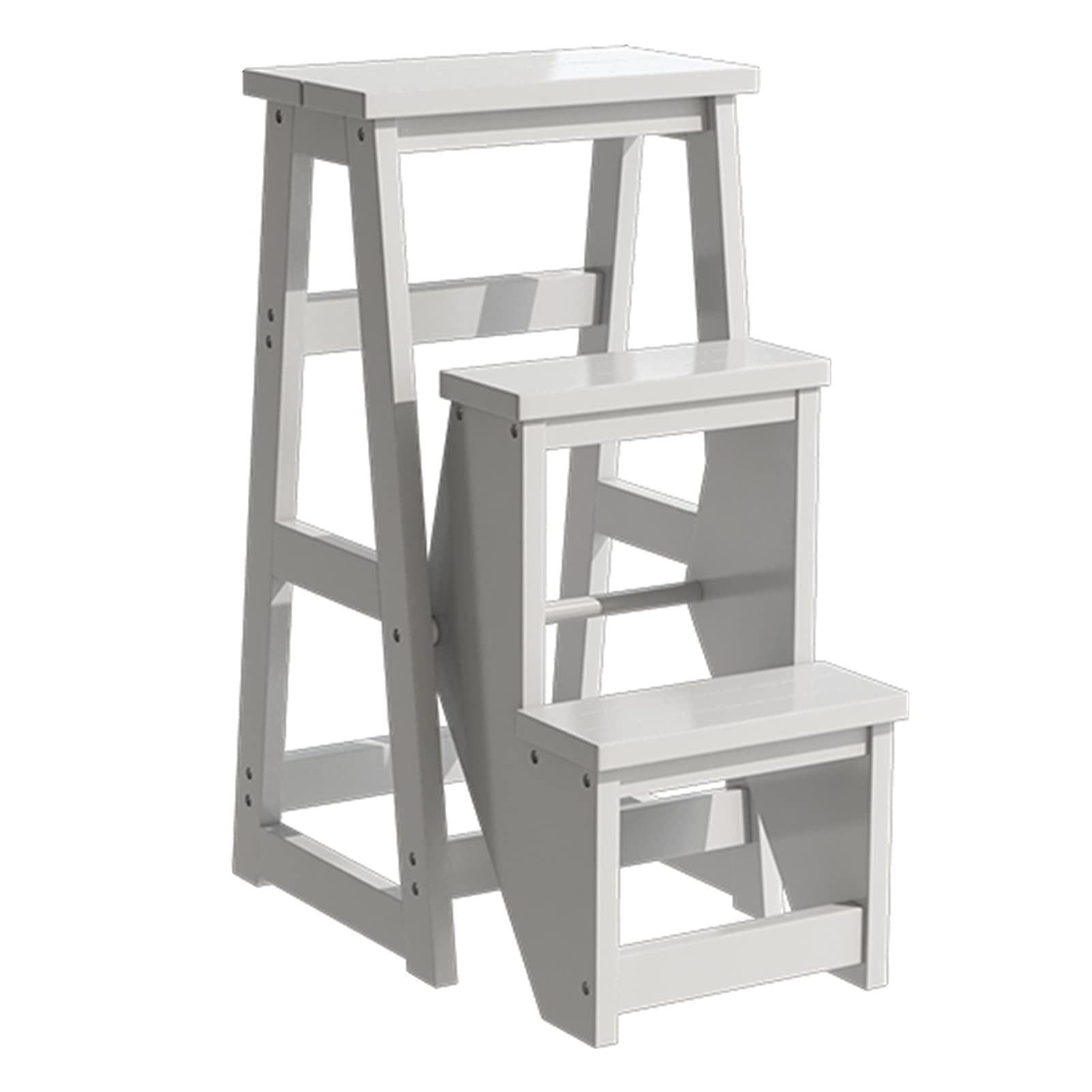 ZGYOZMNG Wooden stool Modern Multi-Functional Step Stool Library Ladder Chair Library Furniture Folding Wooden Stool Chair Step Ladder for Home Maximum Load 150Kg/White (White)