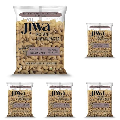 Image of Jiwa Instant Jowar Pasta | Macaroni | Cooks in 7 minutes | Ready to Cook | 100% Millet | No Maida, No Atta | Gluten Free | 200 g (Pack of 5)