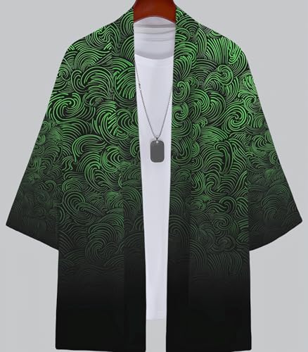 INVACHI Men's Kimono Jacket Seven Sleeve Open Front Kimono Cardigan Lightweight Patterned Japanese Shirt3