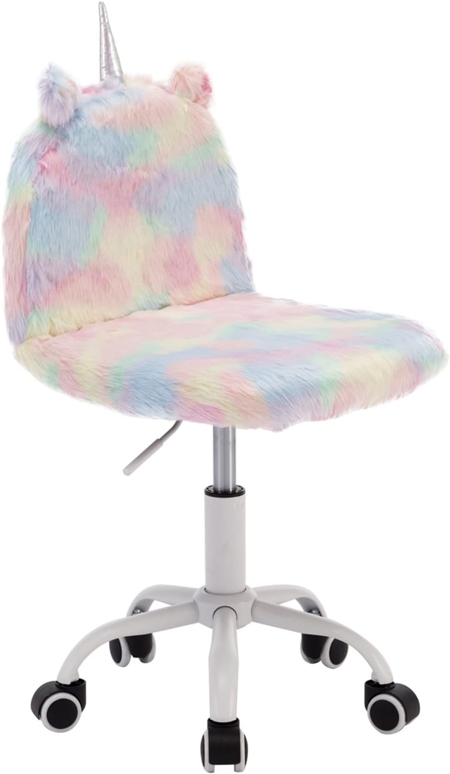 Wahson Children's Study Desk Chair Colorful Faux Fur Soft Fluffy Swivel Chair Adjustable Height Computer Chair for Kids (Colorful)