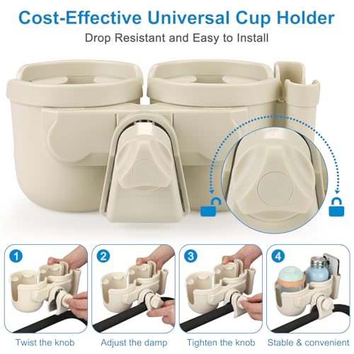 Image of Accmor Stroller Cup Holder with Phone Holder, Bike Cup Holder, Universal Cup Holder for Uppababy Nuna Doona Strollers, 2-in-1 Cup Holder for Walker, Wheelchair, Scooter