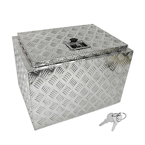 Tyfyb 24"X17"X18" Silver Aluminum 5 Bar Tread Tool Box Truck Car Outdoor Trailer Pickup Underbody Toolbox Rv Storage Organizer W/Lock Latch W/Keys, T-Handle #TOP5