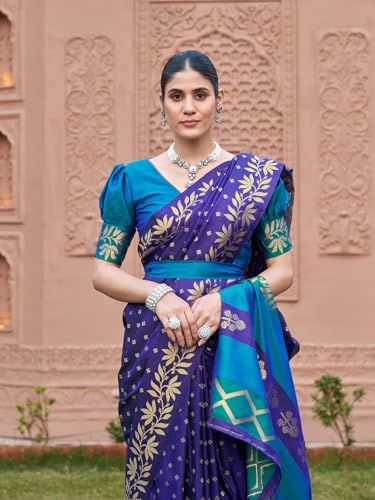 Image of SWORNOF Women's Silk Kanjivaram Kanchipuram Saree With Blouse Piece