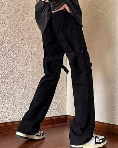 Men's Slim Fit Horn Jeans Denim Loose Fit Dance Skateboard Pants Strap Adjustment Thigh4