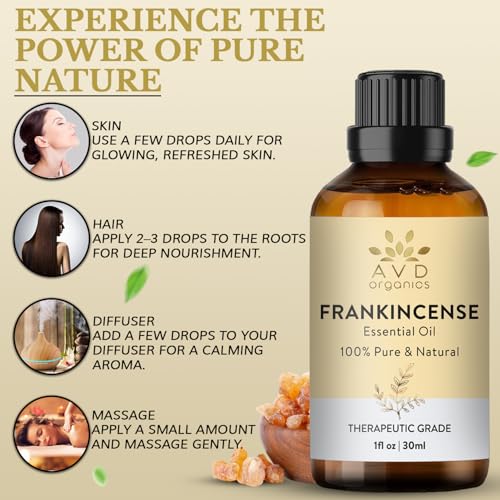 AVD ORGANICS weihrauchöl haut |100% rein und natürlich weihrauch öl in therapeutischer Qualität | für Massage, Diffusor, Raumduft,|1 Fl. Oz