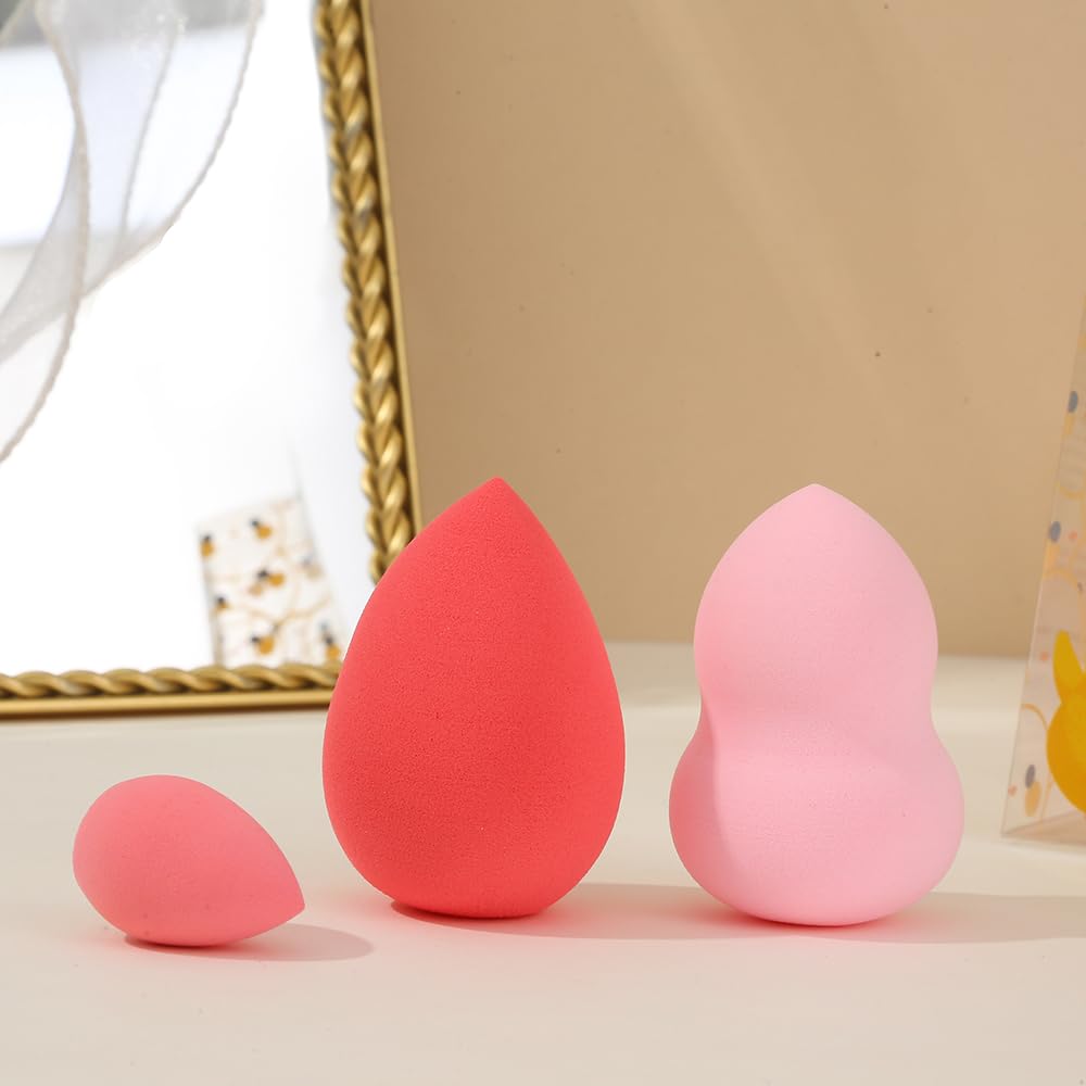 Juego de esponjas de maquillaje, 3 esponjas de mezcla de maquillaje, esponjas de belleza, esponja de base para base natural, esponja de maquillaje multicolor, espuma sin látex