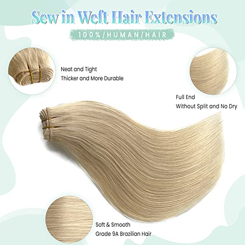 Image of Sew in Hair Extensions Real Human Hair, Blonde Weft Hair Extensions Human Hair, 14 Inch 80G Hand Tied Weft Hair Extensions Human Hair Bundles Weave Extensions for Women