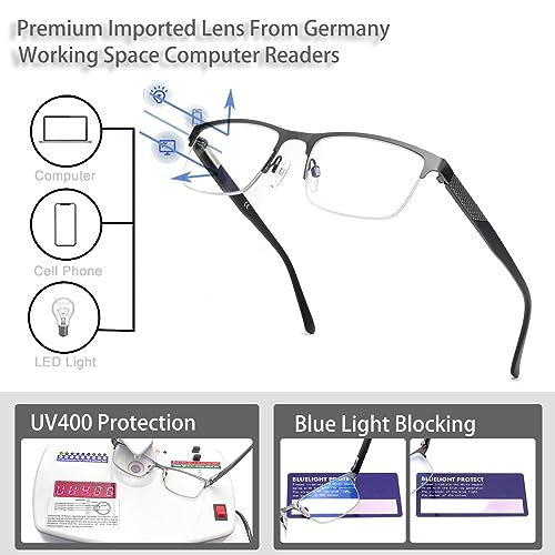Image of Premium Half Rim Reading Glasses for Men Blue Light Blocking Reader Full Lens Magnifier Eyeglasses UV400 Protection