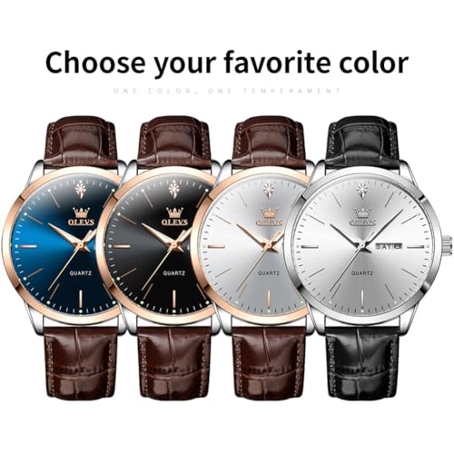 Image of OLEVS Men Watches Dress Waterproof Leather Band Classic Large Face Luxury Watches for Men Casual Fashioned Nice Analog Watch Men Day Date Easy Reader Quartz Original Business Adjustable Watches Men