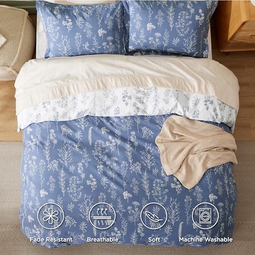 Image of Bedsure Duvet Cover Queen Size - Reversible Infinity Blue Queen Duvet Cover Set with Zipper Closure, 3 Pieces Cute Floral Patterned Bedding Set with 8 Corner Ties and 2 Pillow Shams