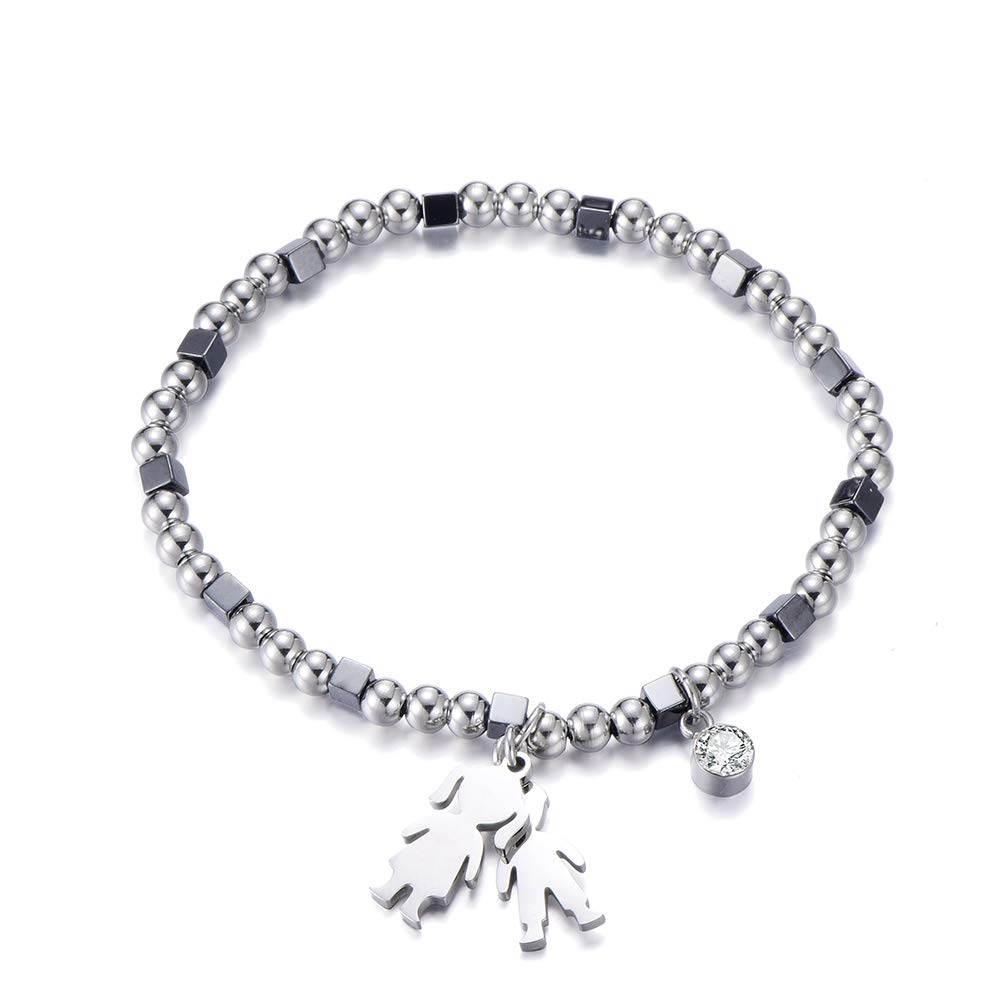 OuranPulseras elásticas de cuentas para mujer, pulsera con colgante de acero inoxidable con cordón elástico de cristal, regalo para amigos