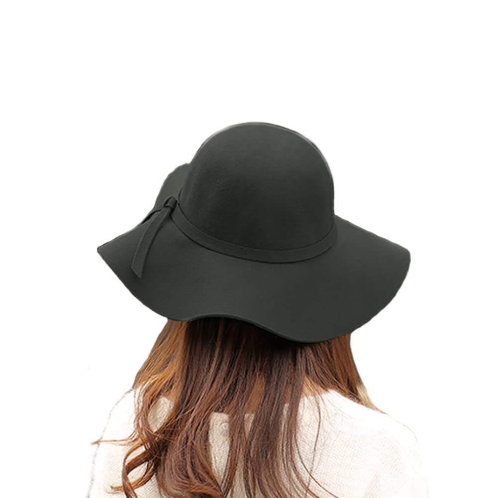 Femmes Fedora Trilby Chapeau Large Bord Floppy Chapeau Feutre Melon Chapeau Vintage Cloche Chapeau Panama Soleil Chapeau Laine Derby Chapeau Hiver Chaud Jazz Cap avec Ceinture pour Dame