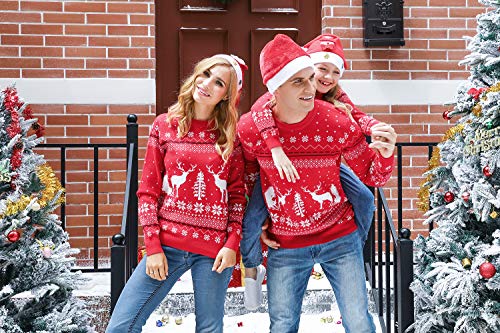 Image of Aiboria Matching Family Ugly Christmas Reindeer Snowflakes Sweater Pullover for Women /Men /Boys /Girls