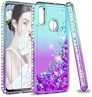 LeYi Case for Huawei P Smart 2019 with Tempered Glass Screen Protector [2 pack], Girl 3D Glitter Liquid Cute Personalised Clear Silicone Gel Cover for P Smart 2019/Honor 10 lite Turquoise Purple