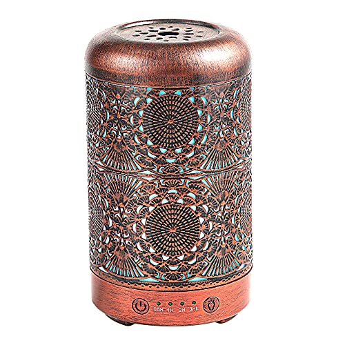 ETAROWKS Essential Oil Diffuser Metal Vintage 100ml Ultrasonic Humidifiers Has An Automatic Shut-off Function Without Water Gorgeous LED Lights Cool Mist Humidifier Offices