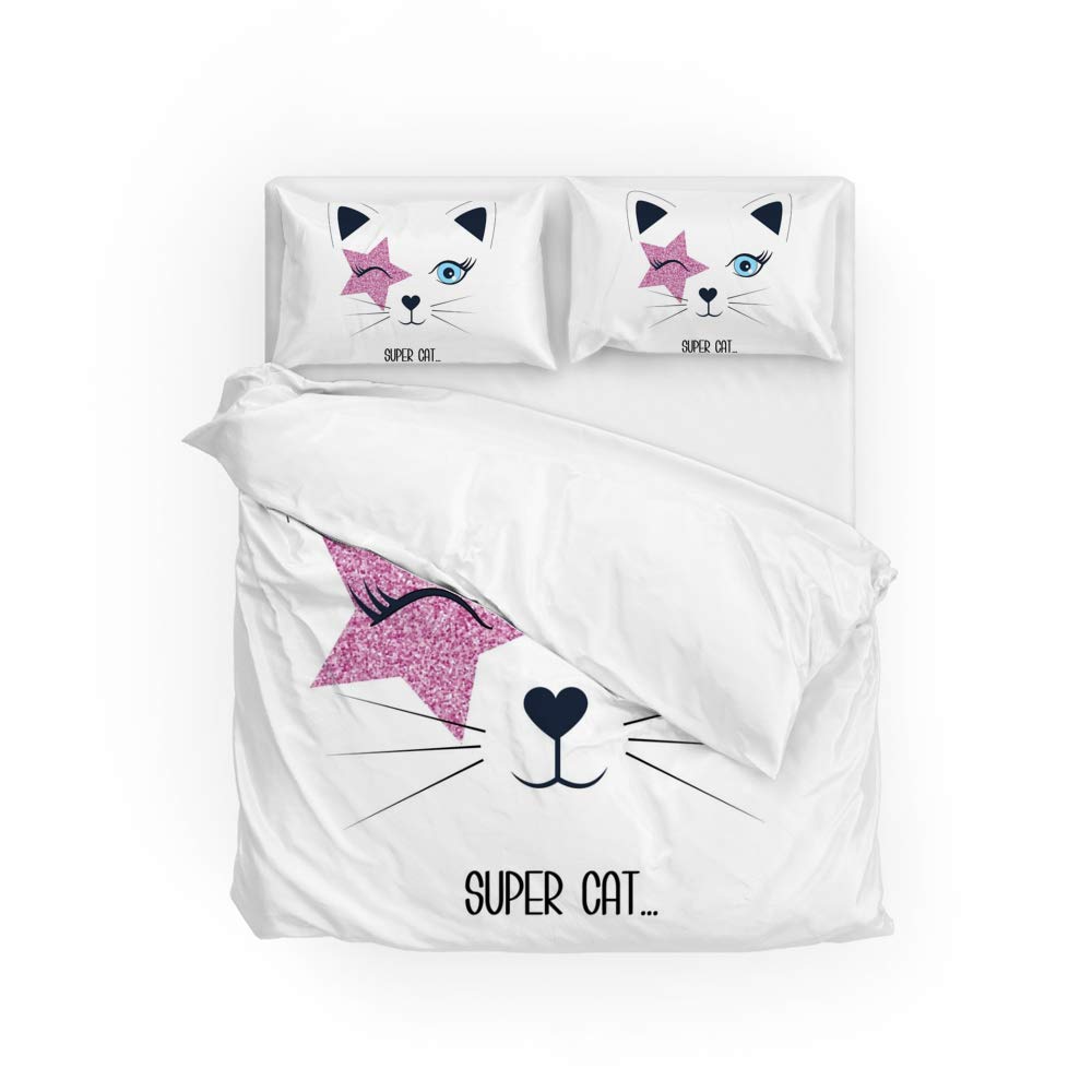 Parure de lit super chat anti-plis en microfibre douce pour lit jumeau