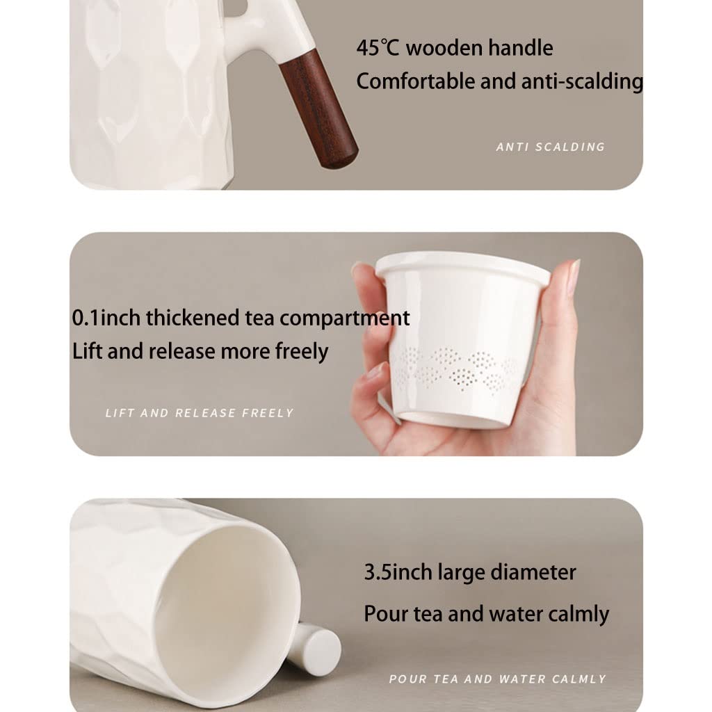 HSQMA Taza De Té De Mango De Madera Taza De Té De Cerámica Grande Estilo Chino con Infusor Y Tapa,Taza De Infusor De Porcelana Fina For El Regalo De La Vida Laboral, El Día De Las Madres