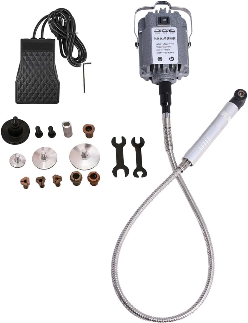 1000W Hanging Flex Shaft Die Grinder Sander Polisher Rotary Tool, Foot Pedal Control, Extendable Polising Handle, Forward and Reverse Rotation