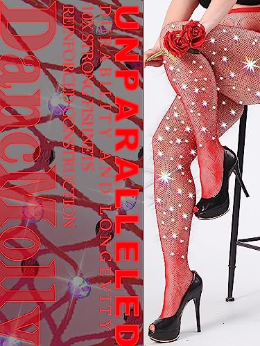 Image of DancMolly 10X Strong Ultra Sparkly Rhinestone Fishnet Stockings, Plus Size Sparkle Tights for Women Sexy Party Concert Outfit