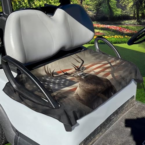 ZIATUBLES USA Flag Vintage Elk Pattern Universal Fit Golf Cart Seat Cover for Most 2 Passenger Club Car Soft Breathable Fabric Fashion Lightweight Golf Cart Seat Towel Protector