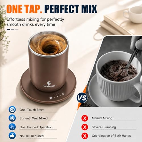 Self Heated Stirring Coffee Mug Set of 2, 10oz Cup with Warmer, BrownWhite — view 2