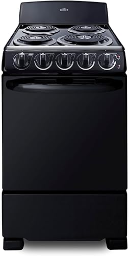 Summit Appliance RE2031B Rango de bobina eléctrica de 20 pulgadas de ancho, 4 quemadores, interior de porcelana, bandejas de goteo cromadas (negro,