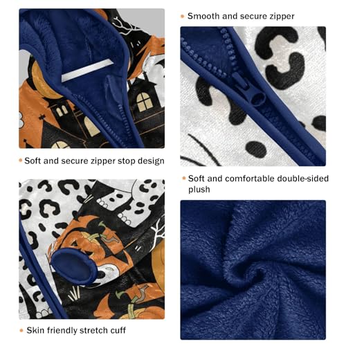 Halloween Hippo Pattern Print Toddler Fleece Jacket Girl Boys Hooded Fleece Jacket Coat Warm Outwear Zip-up 3-10T3