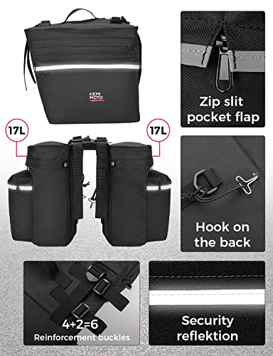 KEMIMOTO Bike Bag Accessories Panniers for Bicycle Rear Rack Bag Upgraded 34L Capacity Storage Saddle Bag Water Resistant Mountain Road Electric Bike Trunk 6 inches Bike Rack Black - Image 5