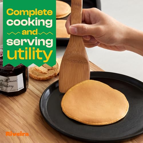 Riveira Dark Bamboo Wooden Spoons for Cooking 3-Piece, Apartment Essentials Wood Spatula Spoon Nonstick Kitchen Utensil Set Premium Quality Housewarming Gifts for Everyday Use #2