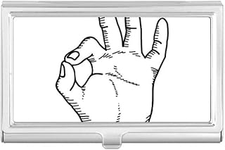 Line Drawing OK Gesture Pattern Business Card Holder Case Pocket Box Wallet